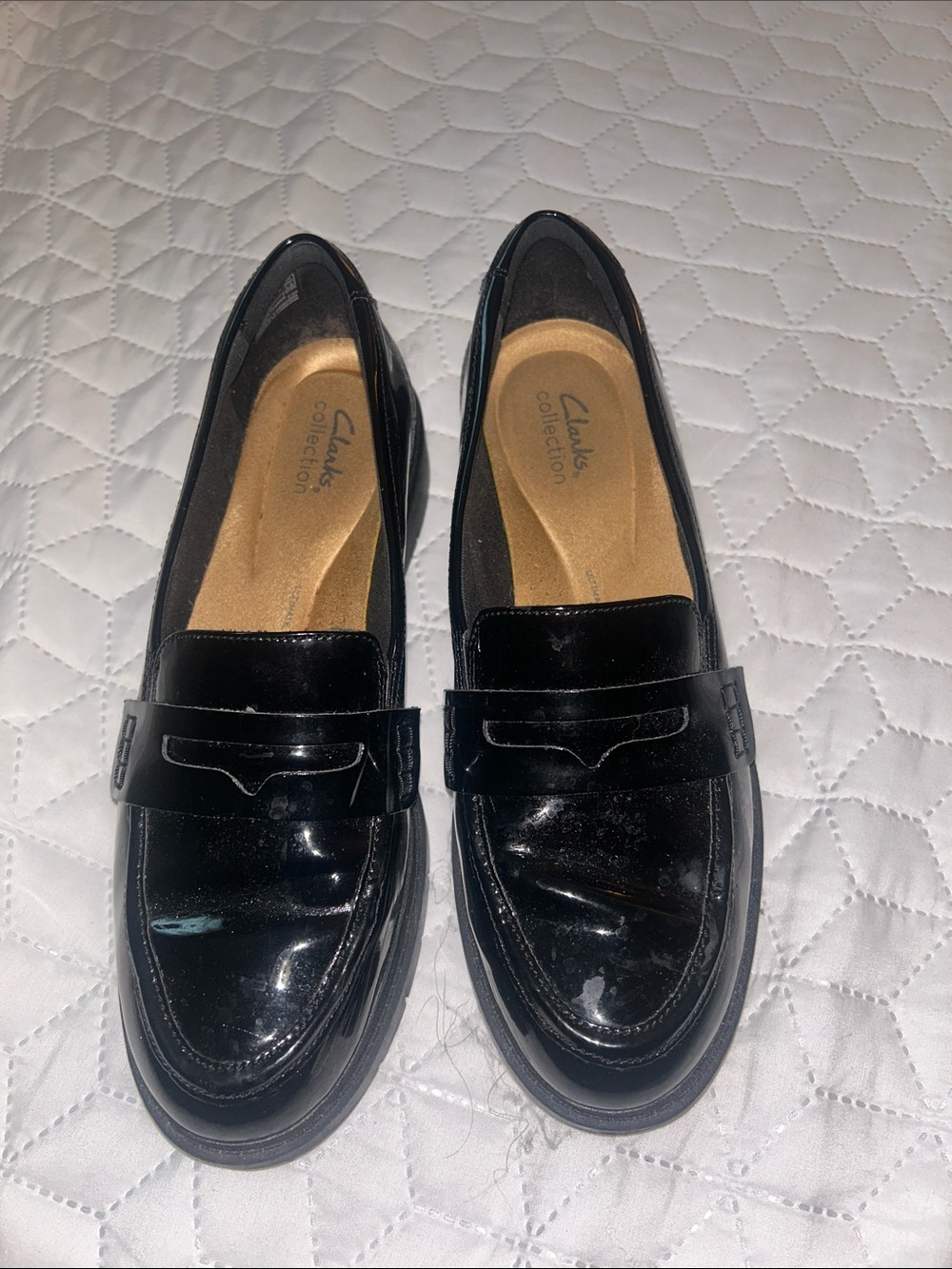 Clarks Black Patent Penny Loafers-barely worn